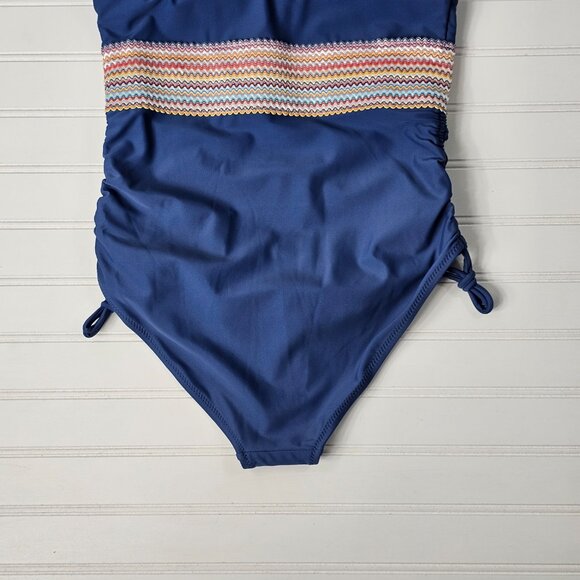 Women's Blue Plunge Neck Tummy Control Modest One Piece Swimsuit Size S NWTF - Picture 7 of 14